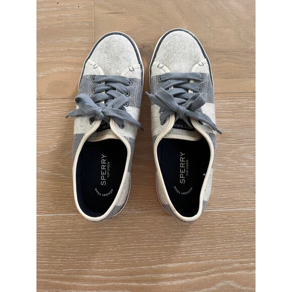 Sperry Pier View Gray Striped Wool Sneakers | Size 9 Women's - Picture 5 of 9